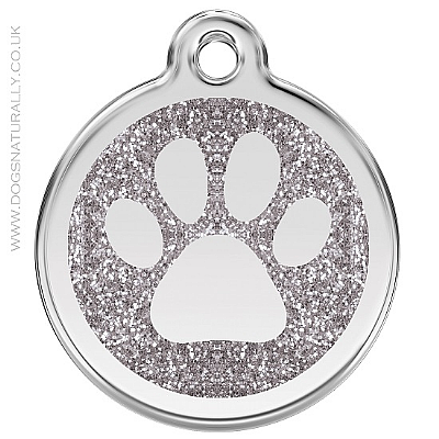 Silver Glitter Paw Print Dog ID Tag (3 sizes)